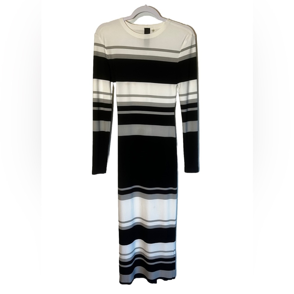 Norma Kamali Striped Black/Grey/White Bodycon MIDI Dress Size XS - Picture 2 of 7